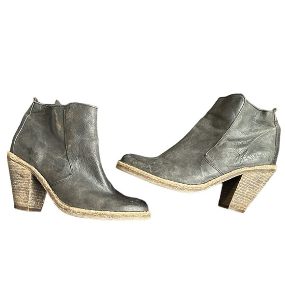 All Saints Distressed Black Leather Heeled Booties Women’s Size 37 - Picture 1 of 5